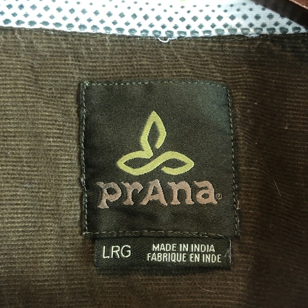 Prana Men Green Brown Stripe Dot Short Sleeve Cotton Blend Button Up Shirt Large - Picture 5 of 7